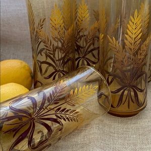 Vintage Libby Amber yellow Brown Wheat Glasses